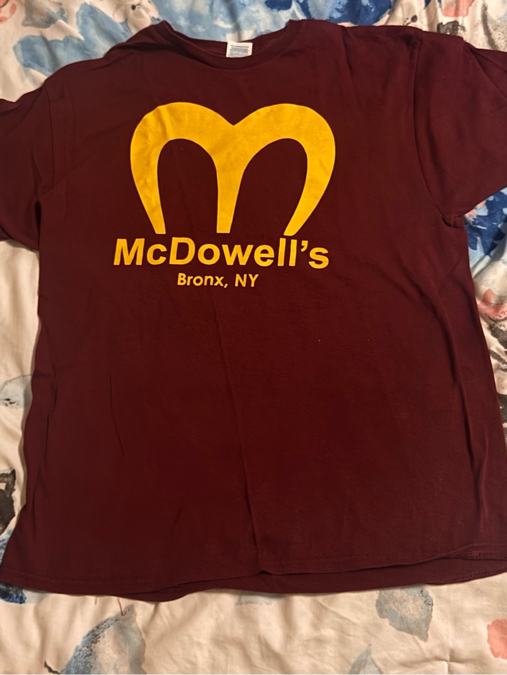McDowell's Maroon Short-Sleeve Graphic Tee with Yellow Logo